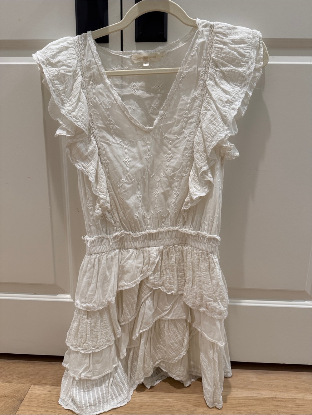 LoveShackFancy White Ruffled Tiered Mini Dress